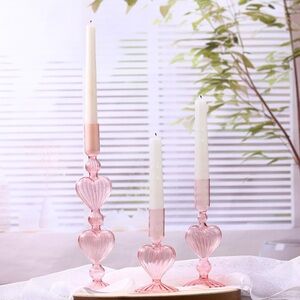 Elegant Pink Glass Heart Vase Set